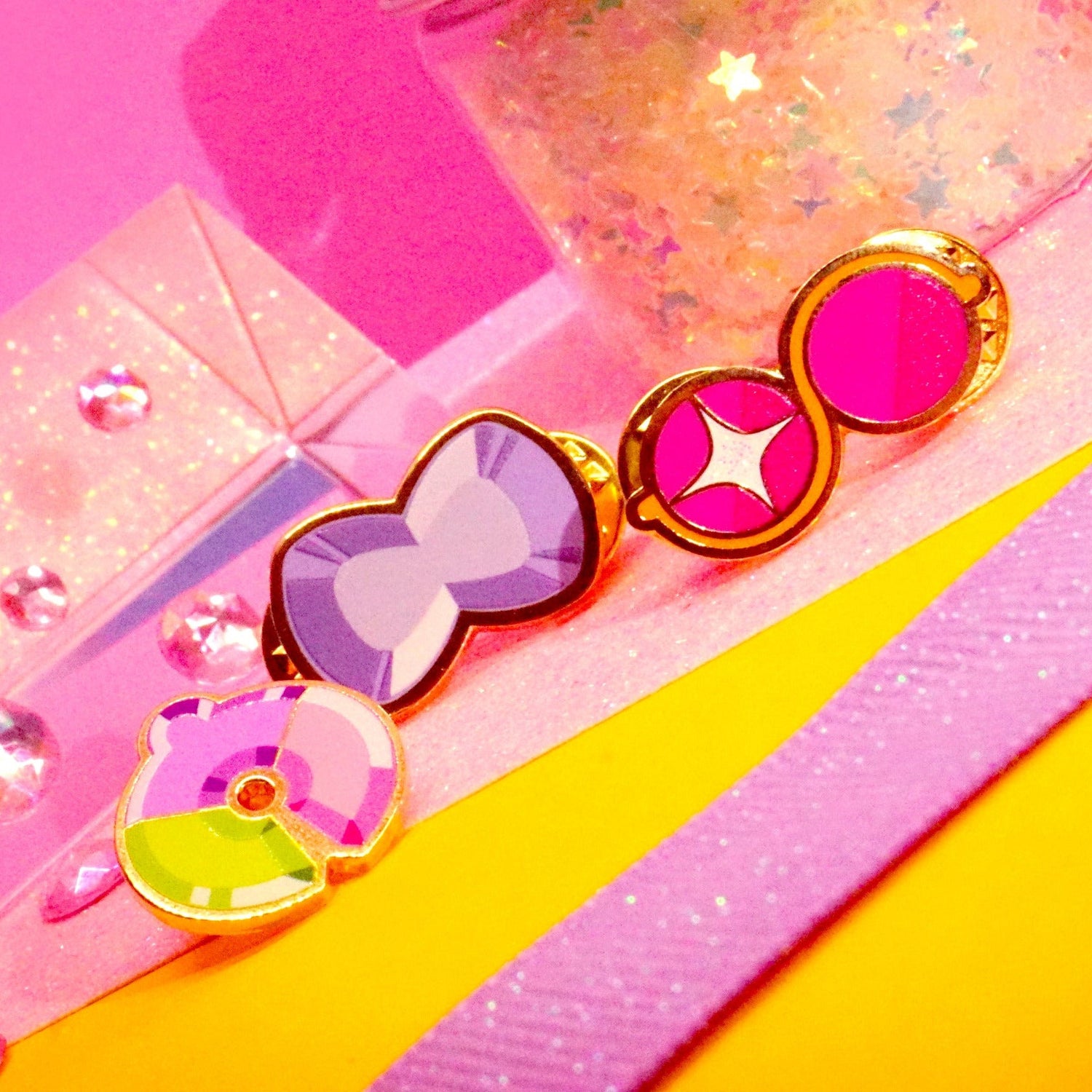 Colorful pins, 1 of each available option.