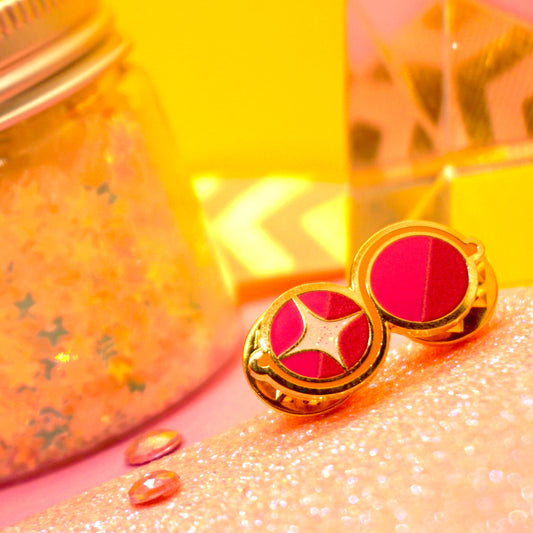 Gold and pink glasses pin